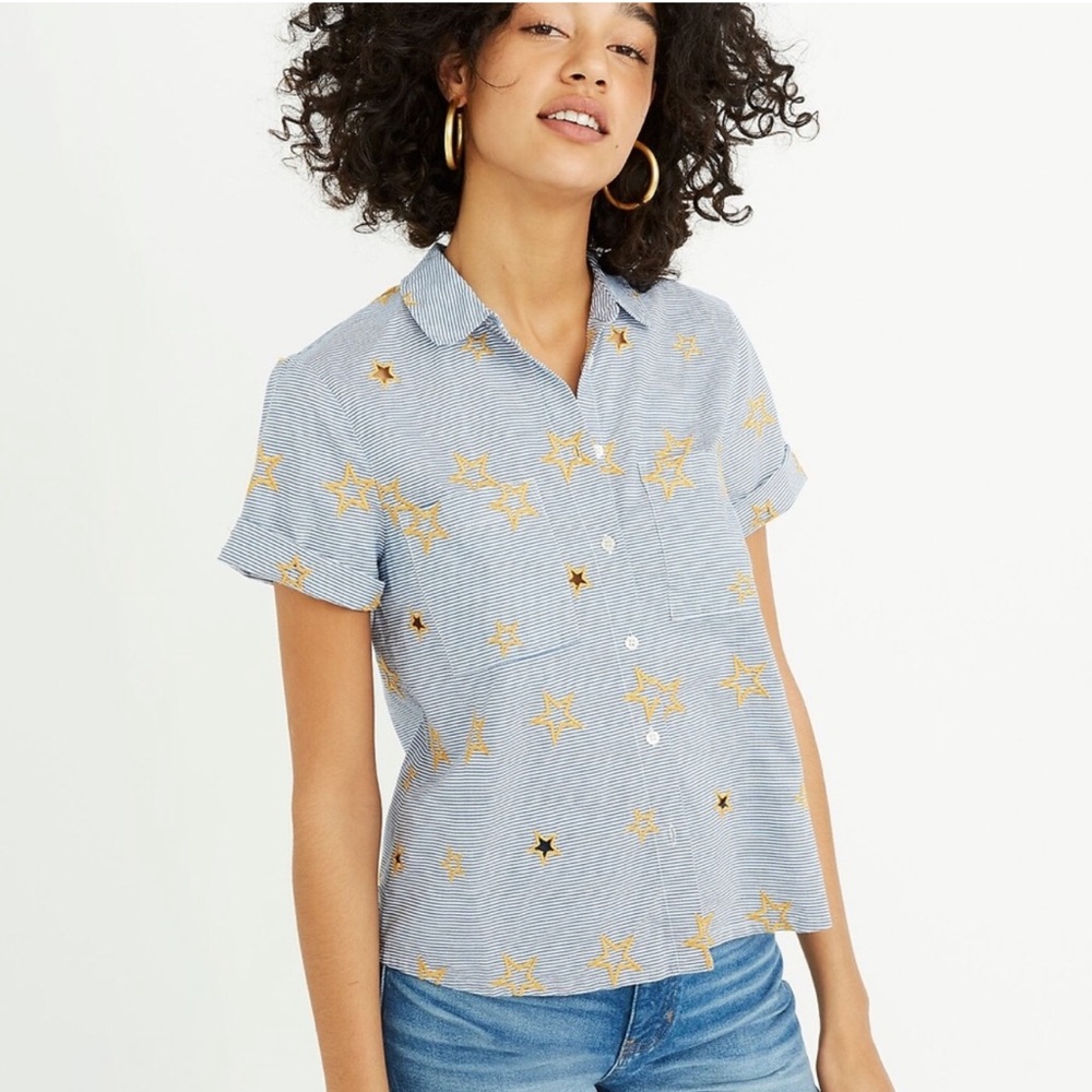Madewell Embroidered Star Striped‎ Shirt Size Medium